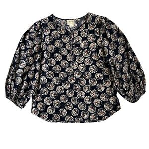 Maeve Anthropologie Women's Blue Confetti‎ Ball Puff Sleeve Blouse Size 2